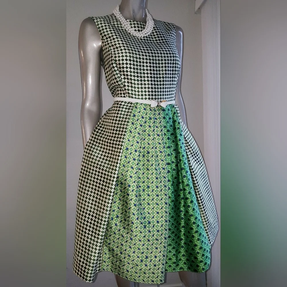 $2,900 OSCAR DE LA RENTA FLORAL DIAMOND GREEN SILK LINED RUNW DRESS US 14 XL